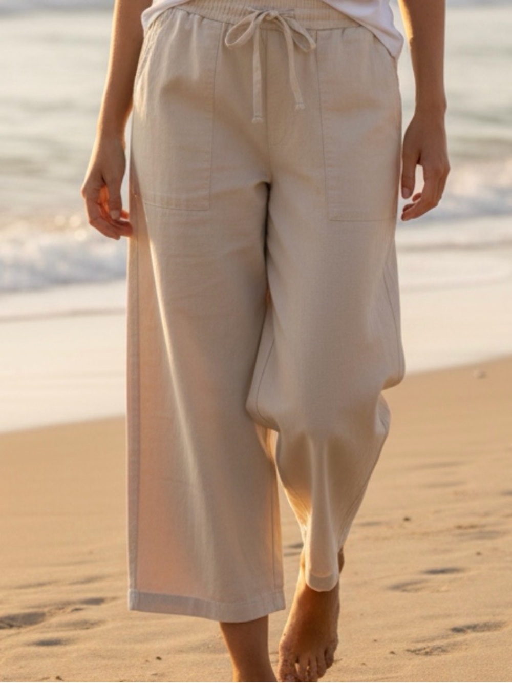 NWT-Wide-Leg Drawstring Pants in Light STONE